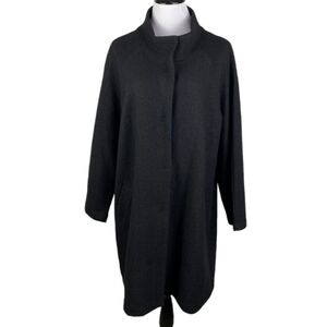Cynthia Rowley Black Long 100% Wool Swing Coat Jacket Women's 1X Snap Front EUC